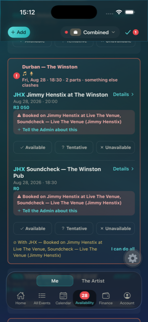An availability screen with dates awaiting a response.