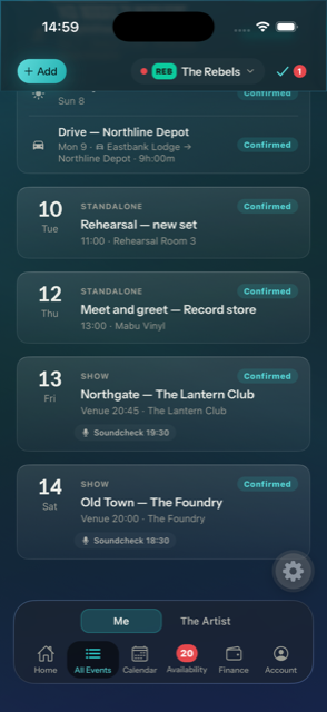 A list of upcoming dates grouped by month, each with a status.